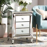 Baxton Studio RXF-2441-NS Pauline Contemporary Glam and Luxe Mirrored 3-Drawer Nightstand